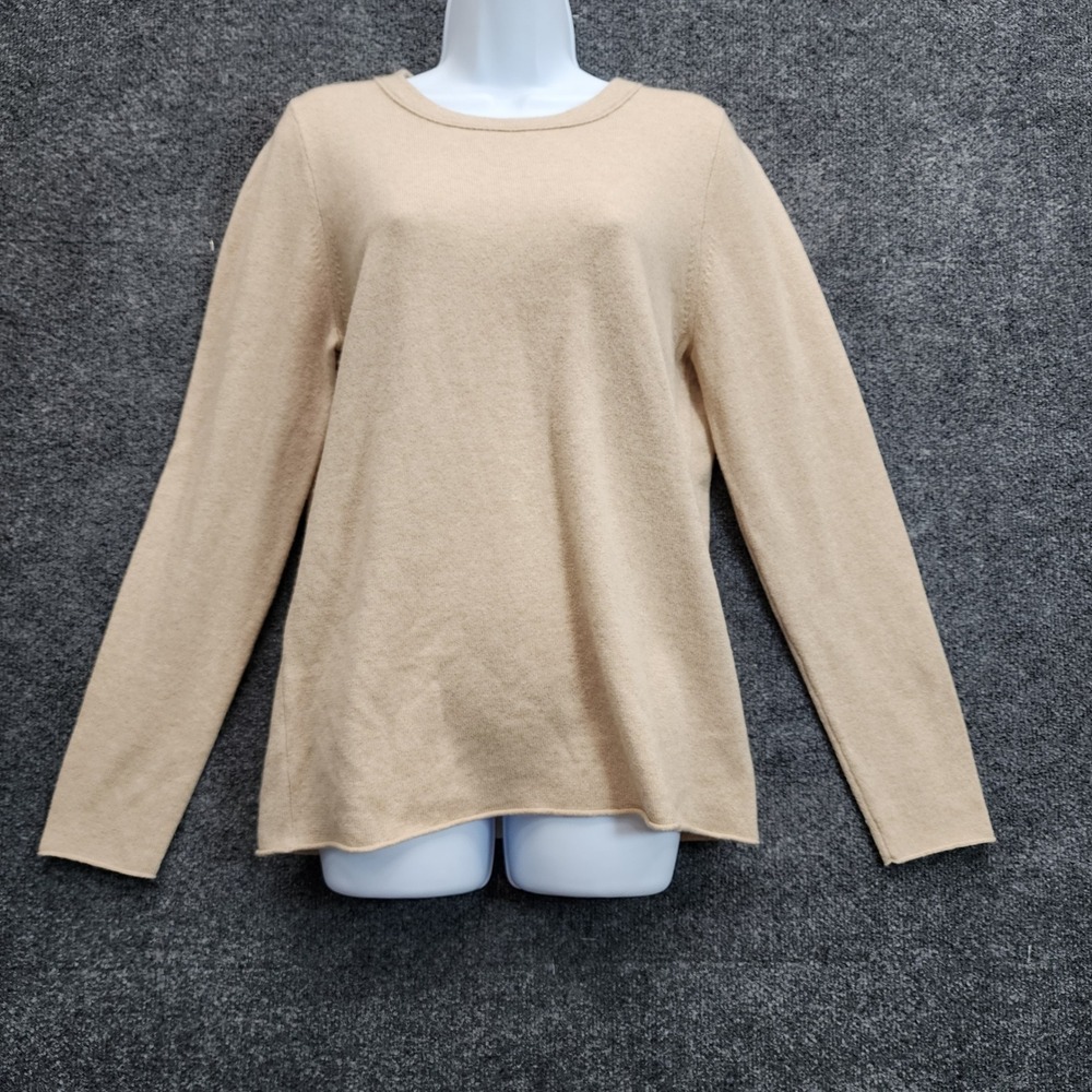 J.Crew 100% Cashmere Crewneck Sweater Women M Quiet Luxury Preppy Minimalist Tan